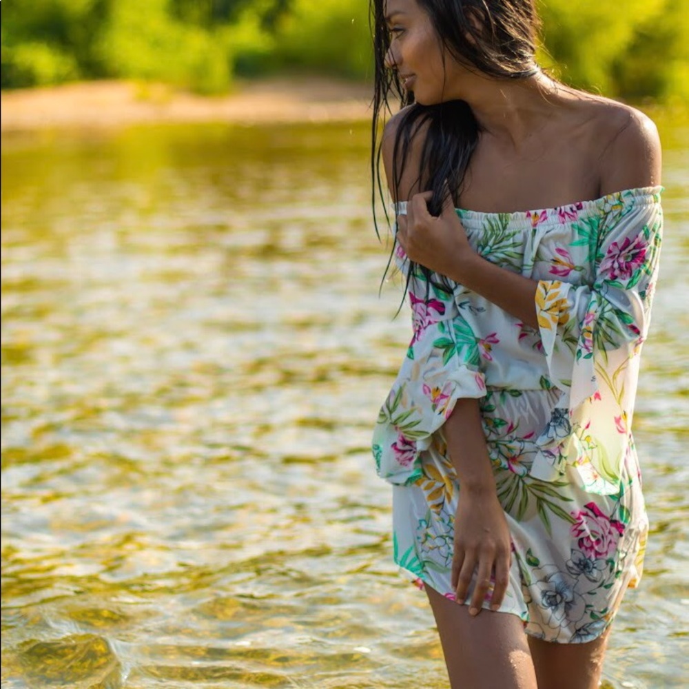 Off shoulder Floral Swimsuit Cover Dress